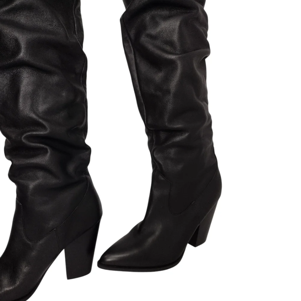 Steve Madden Landy Black Over The Knee Slouchy Pull On Western Boots Size 9